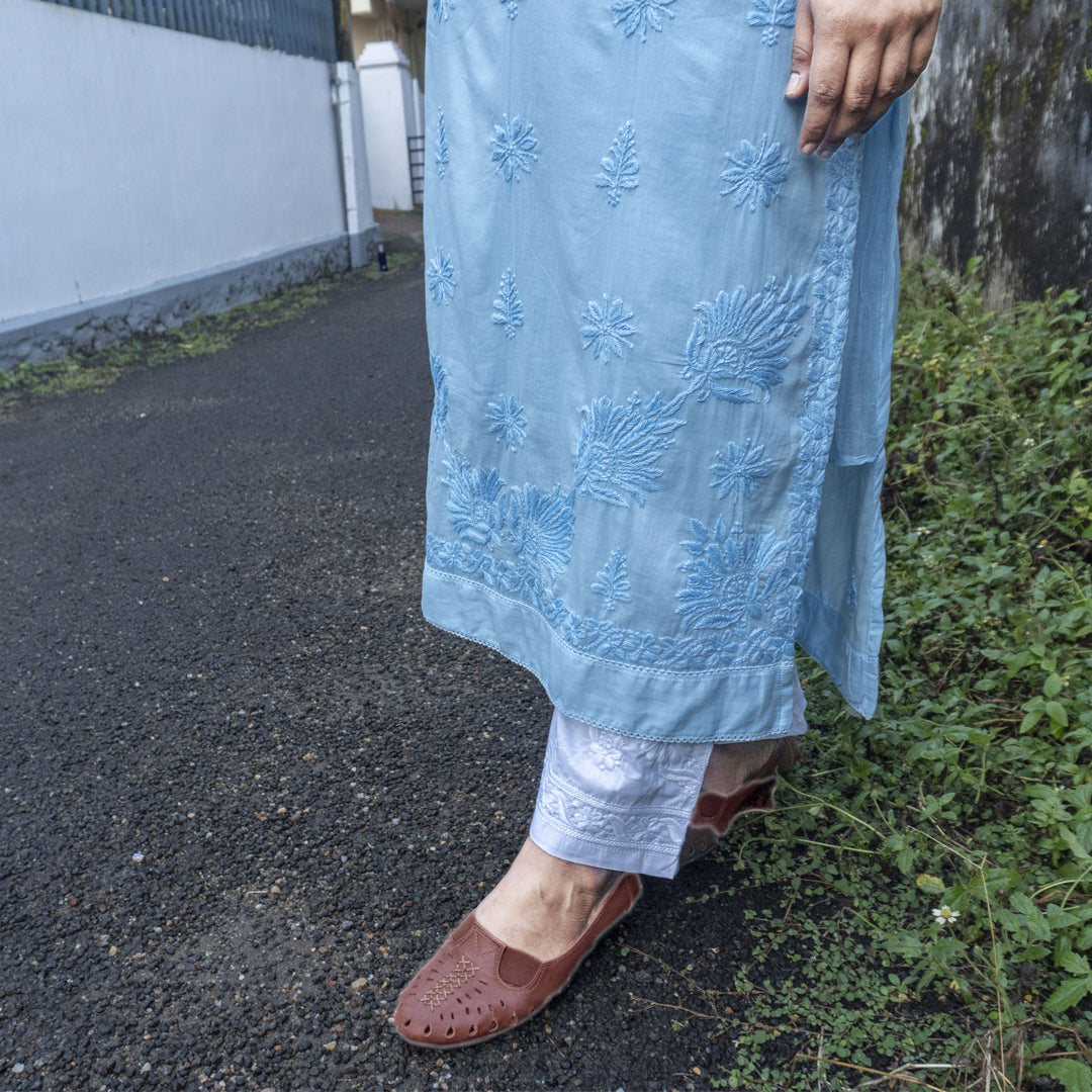 Pure Mull Cotton Chikankari Kurti – Power Blue (Top Only)