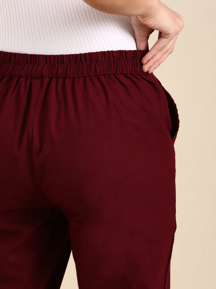 Premium Cotton Classic Fit Pants (Maroon)