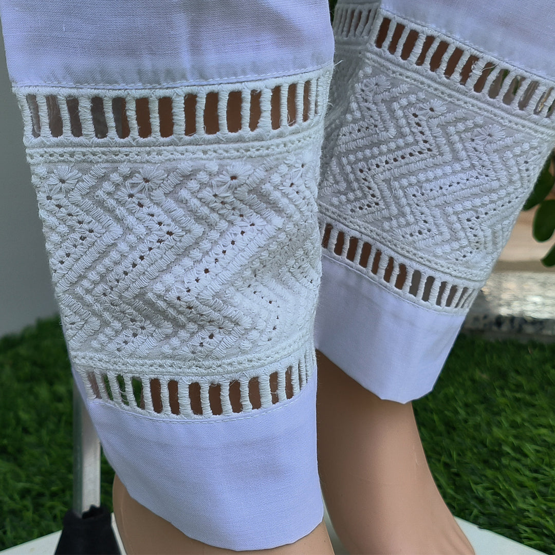 Women's White Cotton Bottom with Lace Detailing