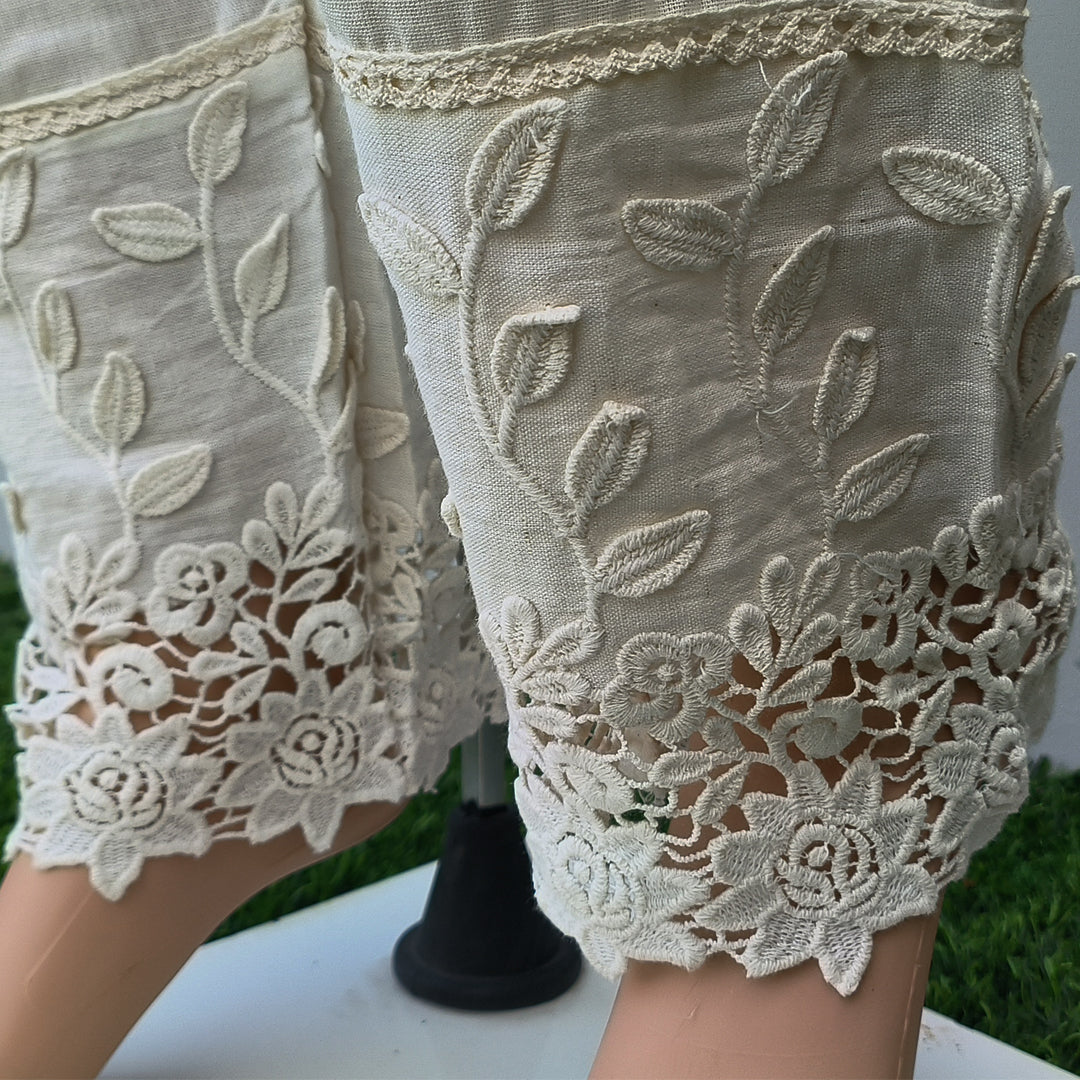 Women's White Cotton Trousers with Applique Detailing Off White