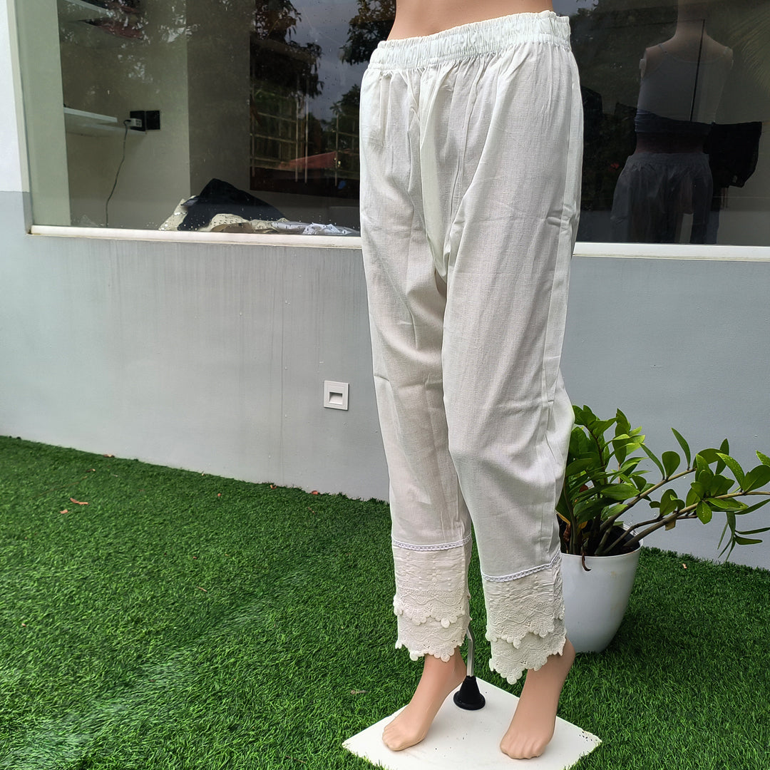Women's  Cotton Pants with Lace Hem
