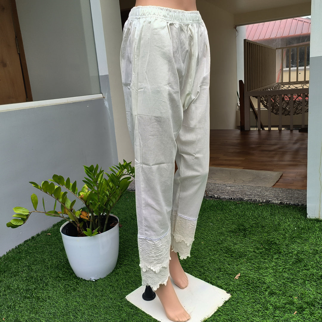 Women's  Cotton Pants with Lace Hem
