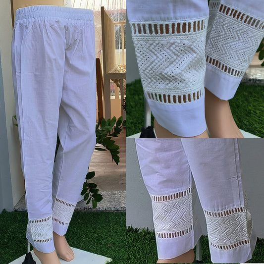 Women's White Cotton Bottom with Lace Detailing