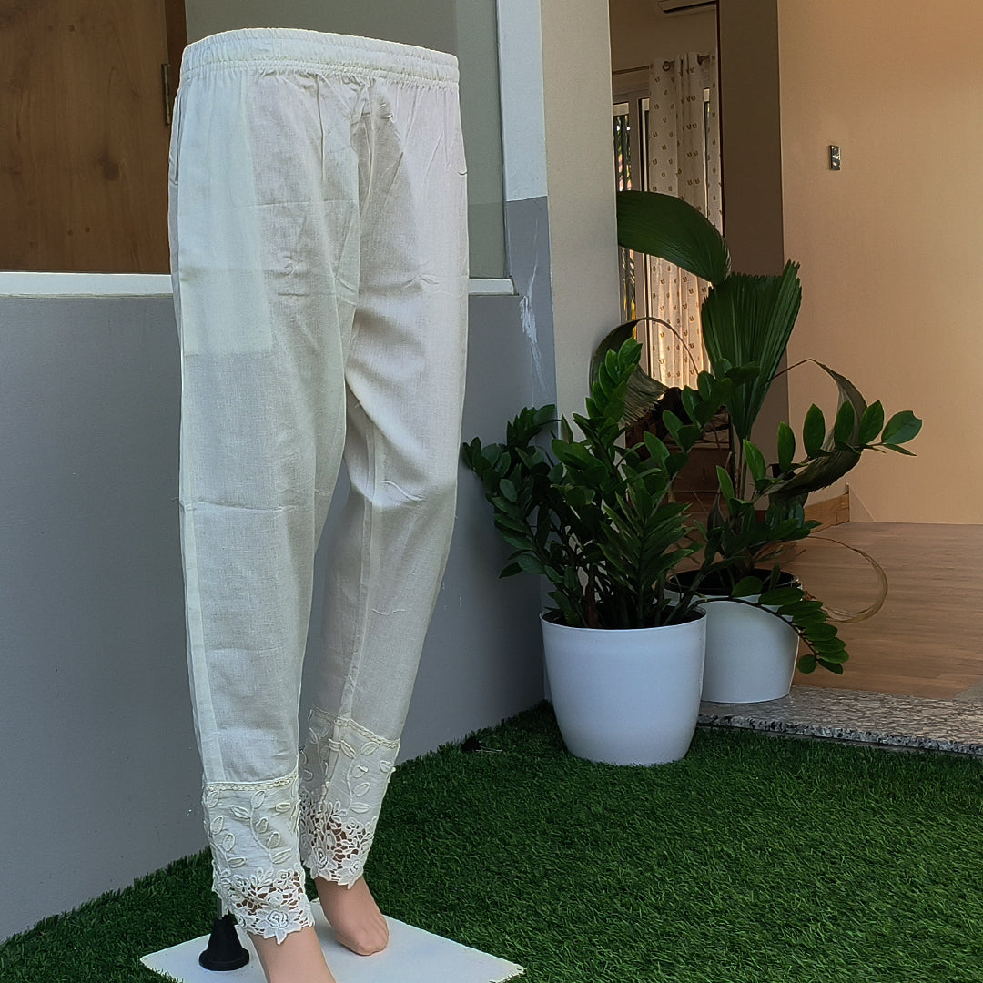 Women's White Cotton Trousers with Applique Detailing Off White