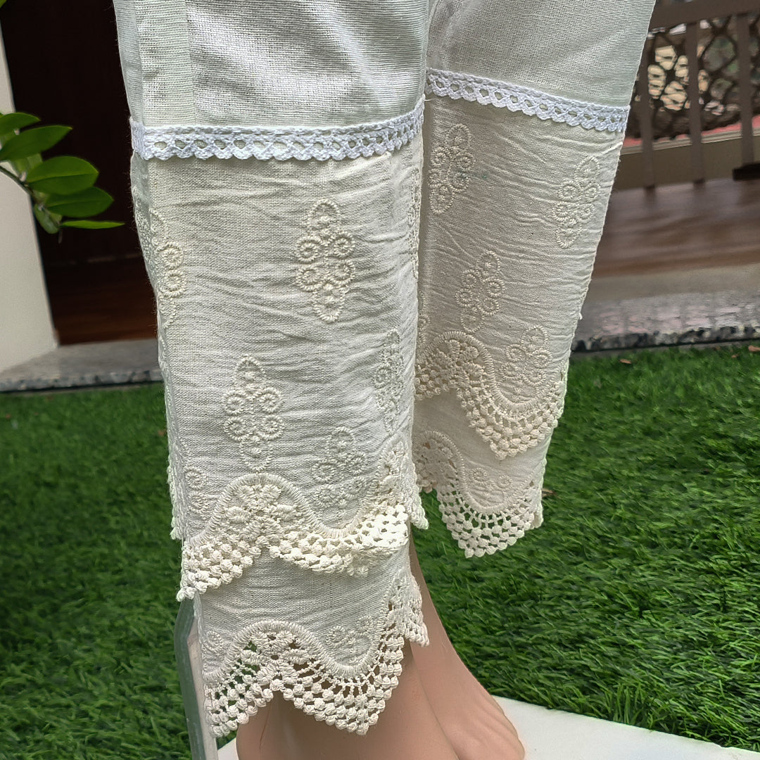 Women's Cotton Trousers with Lace work Off White