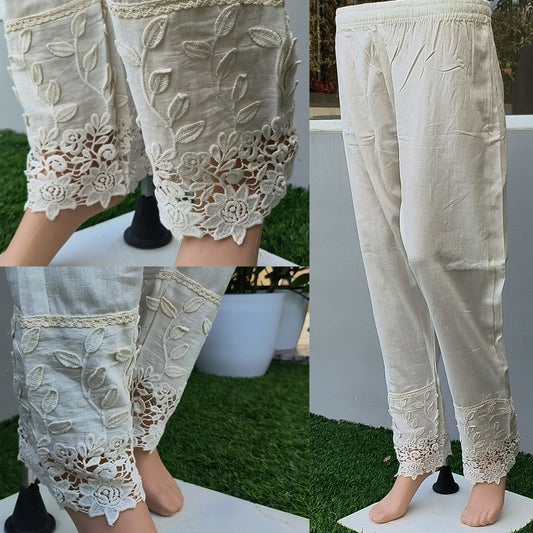 Women's White Cotton Trousers with Applique Detailing Off White