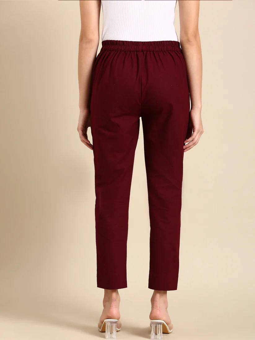 Premium Cotton Classic Fit Pants (Maroon)