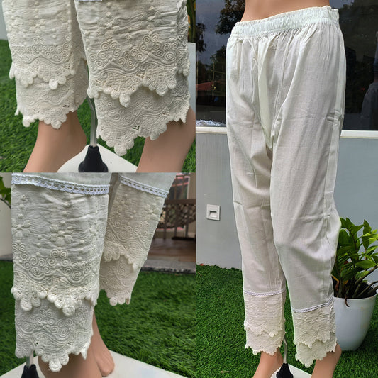 Women's  Cotton Pants with Lace Hem