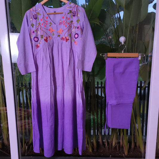 Embroidered Peach Boho Maxi Dress With Bottom.