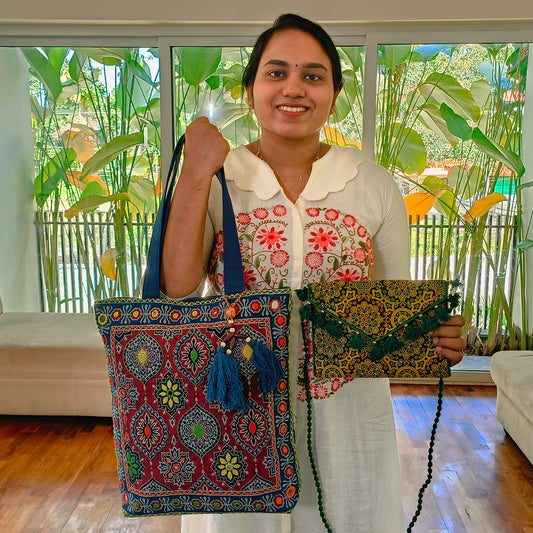 Ajrakh Print Tote Bag combo offer