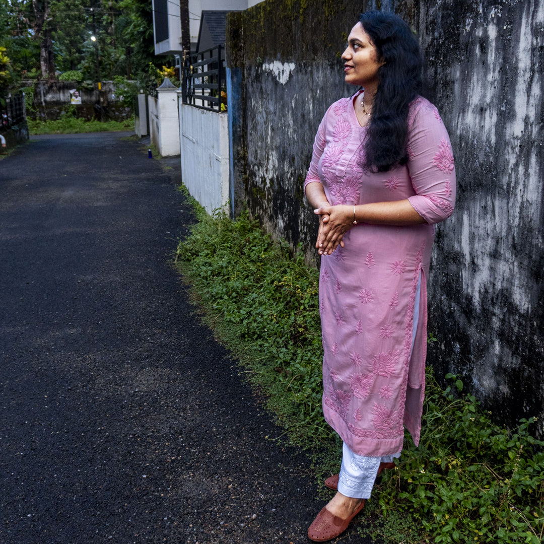 Pure Mull Cotton Chikankari Kurti – Baby Pink (Top Only)