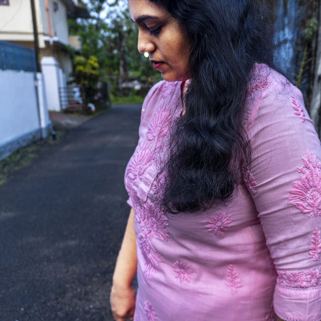 Pure Mull Cotton Chikankari Kurti – Baby Pink (Top Only)