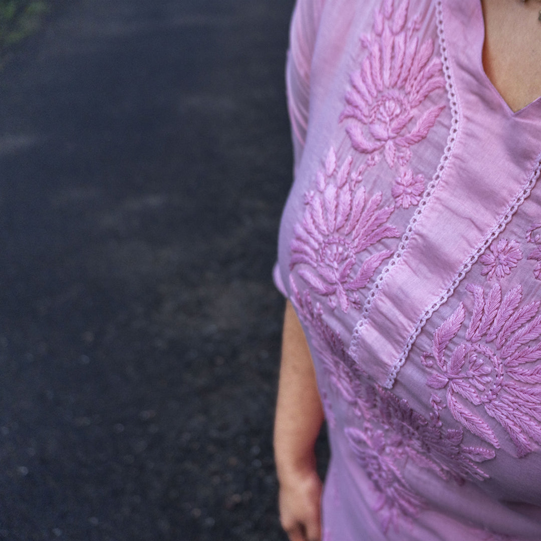 Pure Mull Cotton Chikankari Kurti – Baby Pink (Top Only)