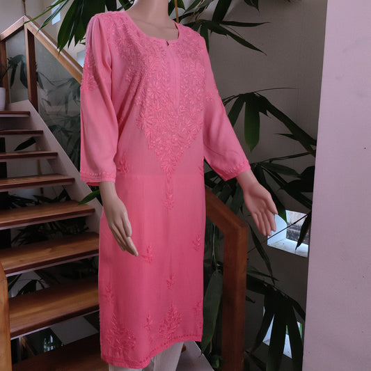 Elegant Rayon Chikankari Kurti Peach Colour