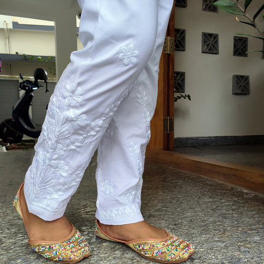 Classic Embroidered White Stretchable Pants