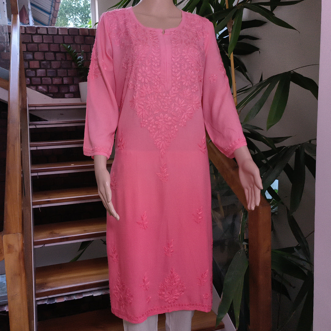 Elegant Rayon Chikankari Kurti Peach Colour