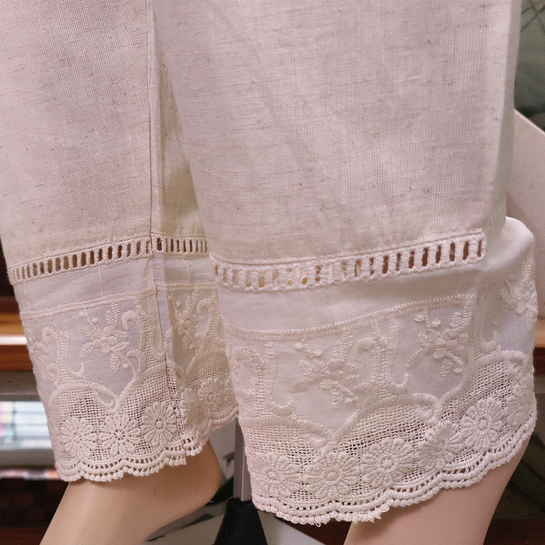 Women's Beige Khadi Cotton Bottom with Lace Detailing