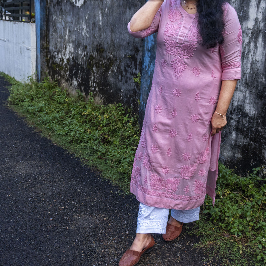 Pure Mull Cotton Chikankari Kurti – Baby Pink (Top Only)