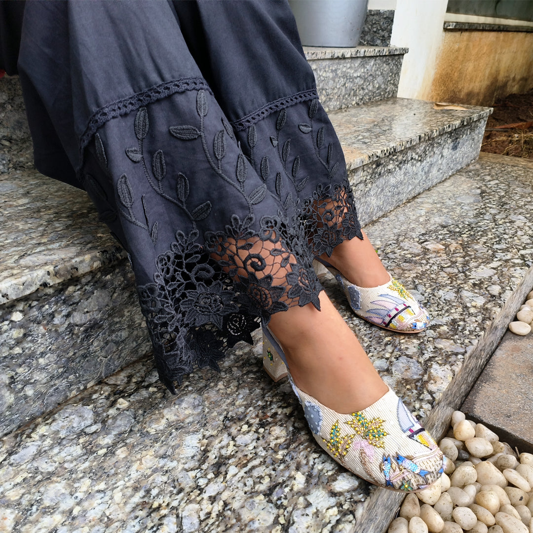 Stylish Applique Palazzo Black