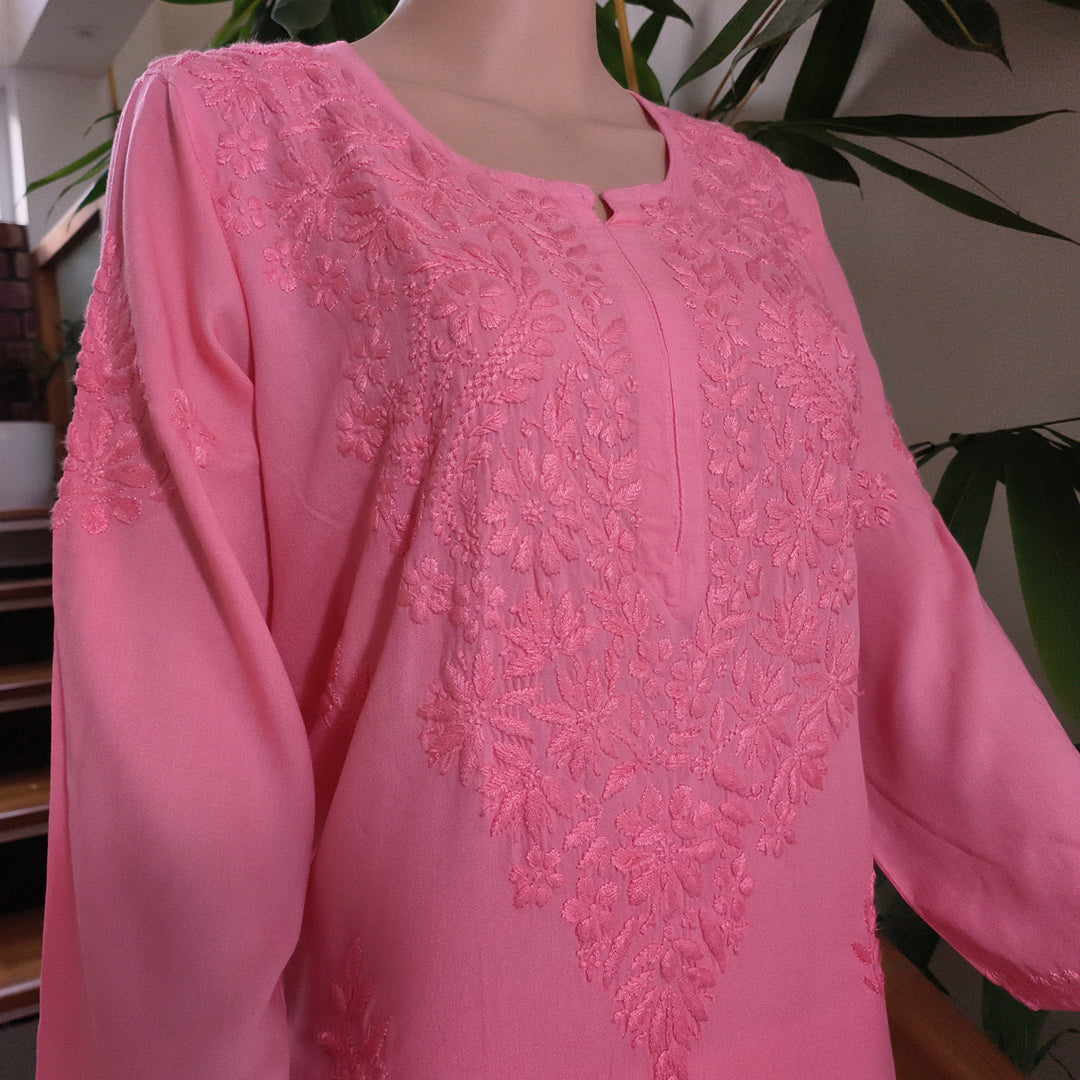 Elegant Rayon Chikankari Kurti Peach Colour