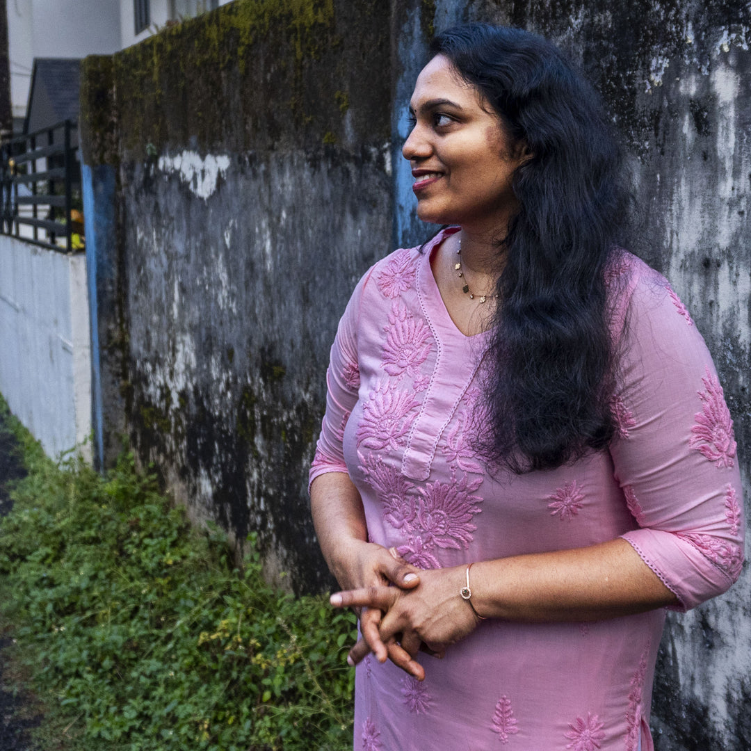 Pure Mull Cotton Chikankari Kurti – Baby Pink (Top Only)