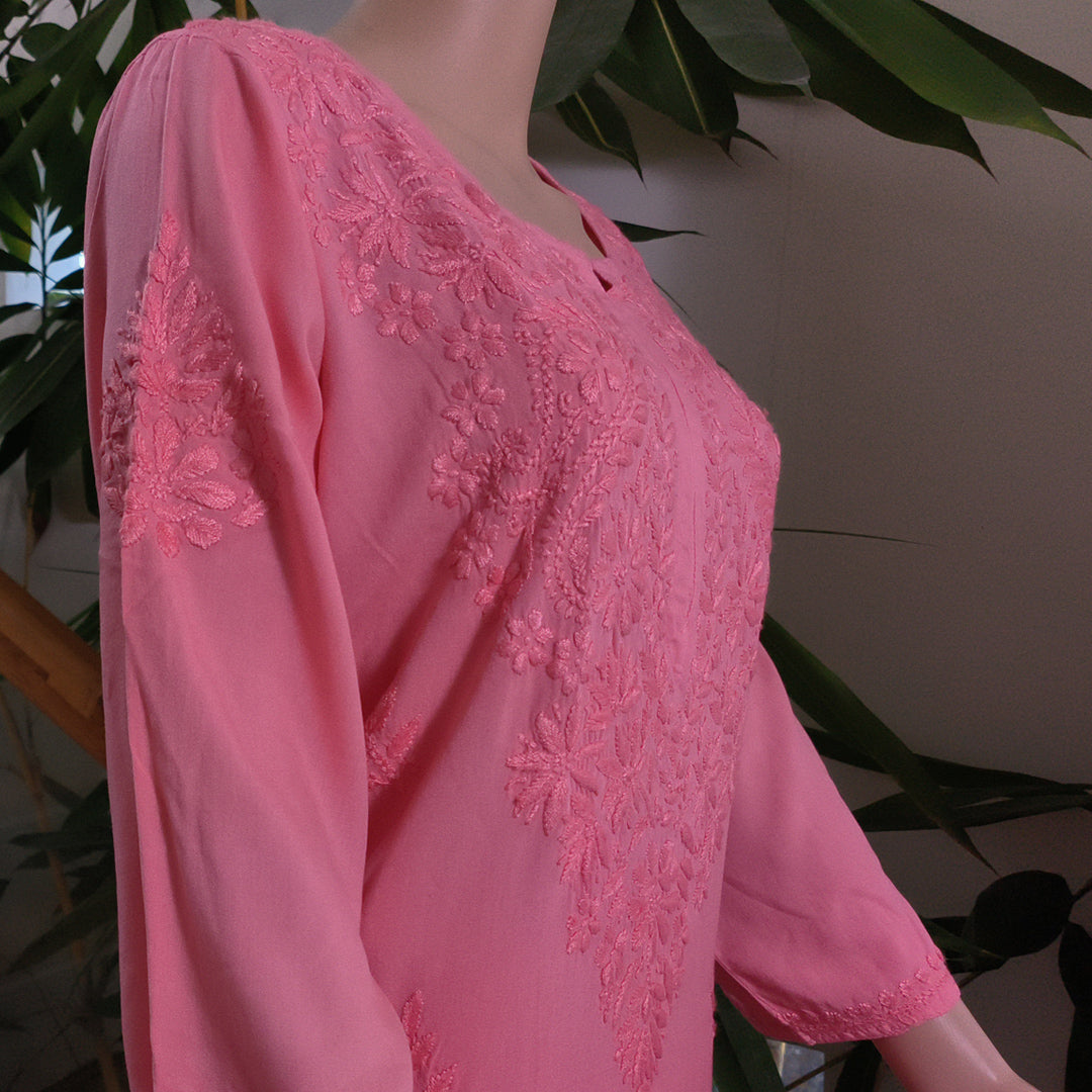 Elegant Rayon Chikankari Kurti Peach Colour