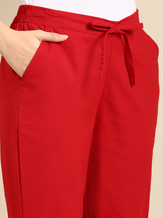 Premium Cotton Classic Fit Pants (Red)