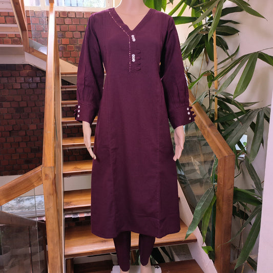 Elegant Maroon Kurta Set with Button Detailing