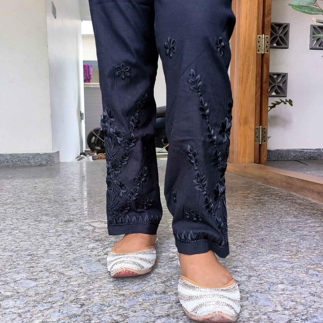 Classic Embroidered Black Stretchable Pants