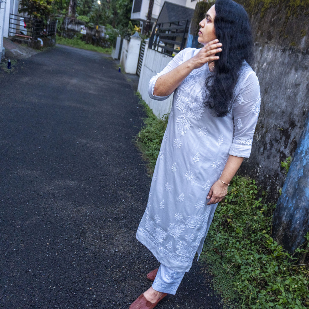 Pure Mull Cotton Chikankari Kurti – Off White (Top Only)