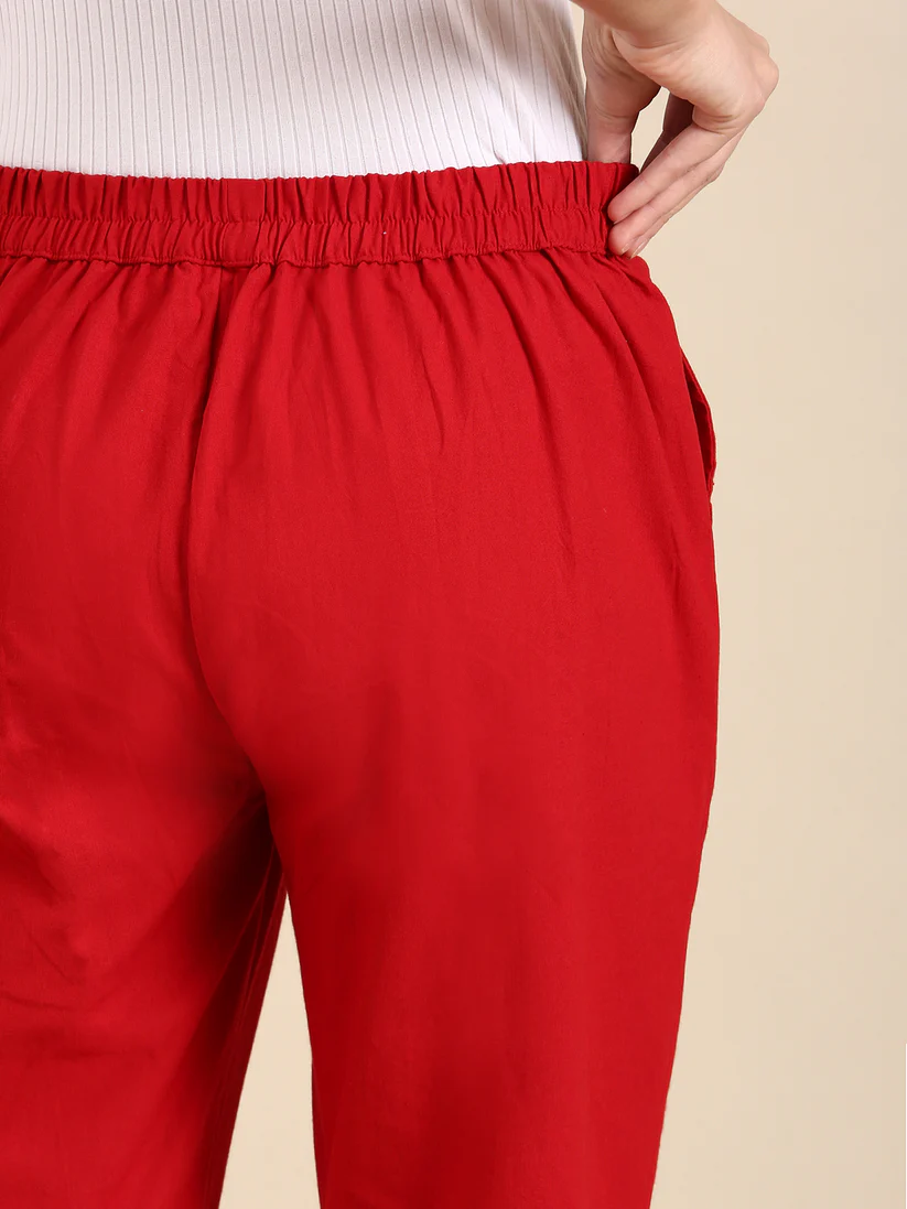 Premium Cotton Classic Fit Pants (Red)