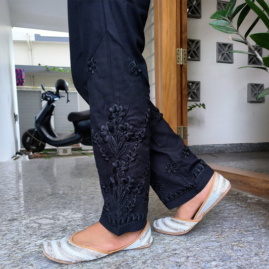 Classic Embroidered Black Stretchable Pants