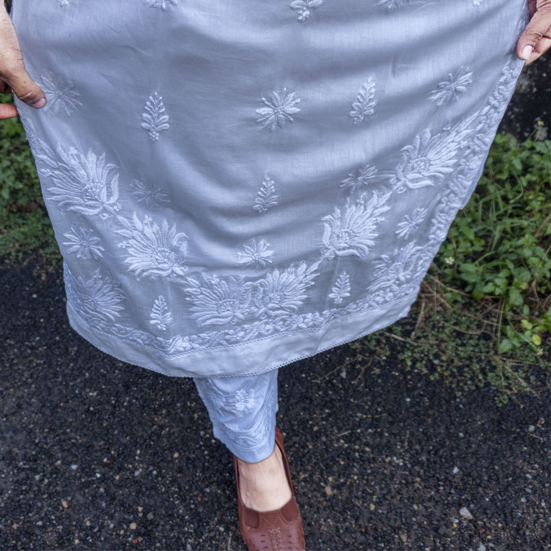 Pure Mull Cotton Chikankari Kurti – Off White (Top Only)