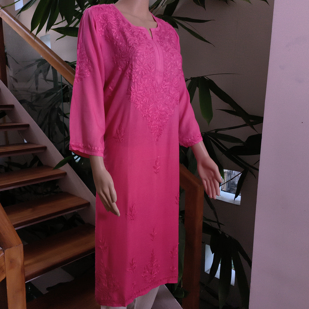 Elegant Rayon Chikankari Kurti rose Colour