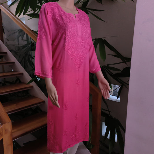Elegant Rayon Chikankari Kurti rose Colour