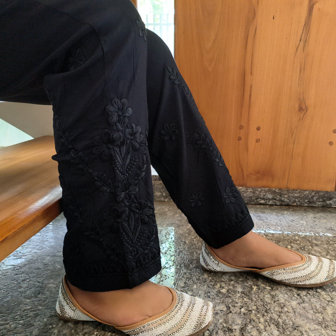 Classic Embroidered Black Stretchable Pants