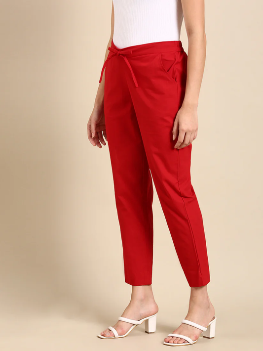 Premium Cotton Classic Fit Pants (Red)