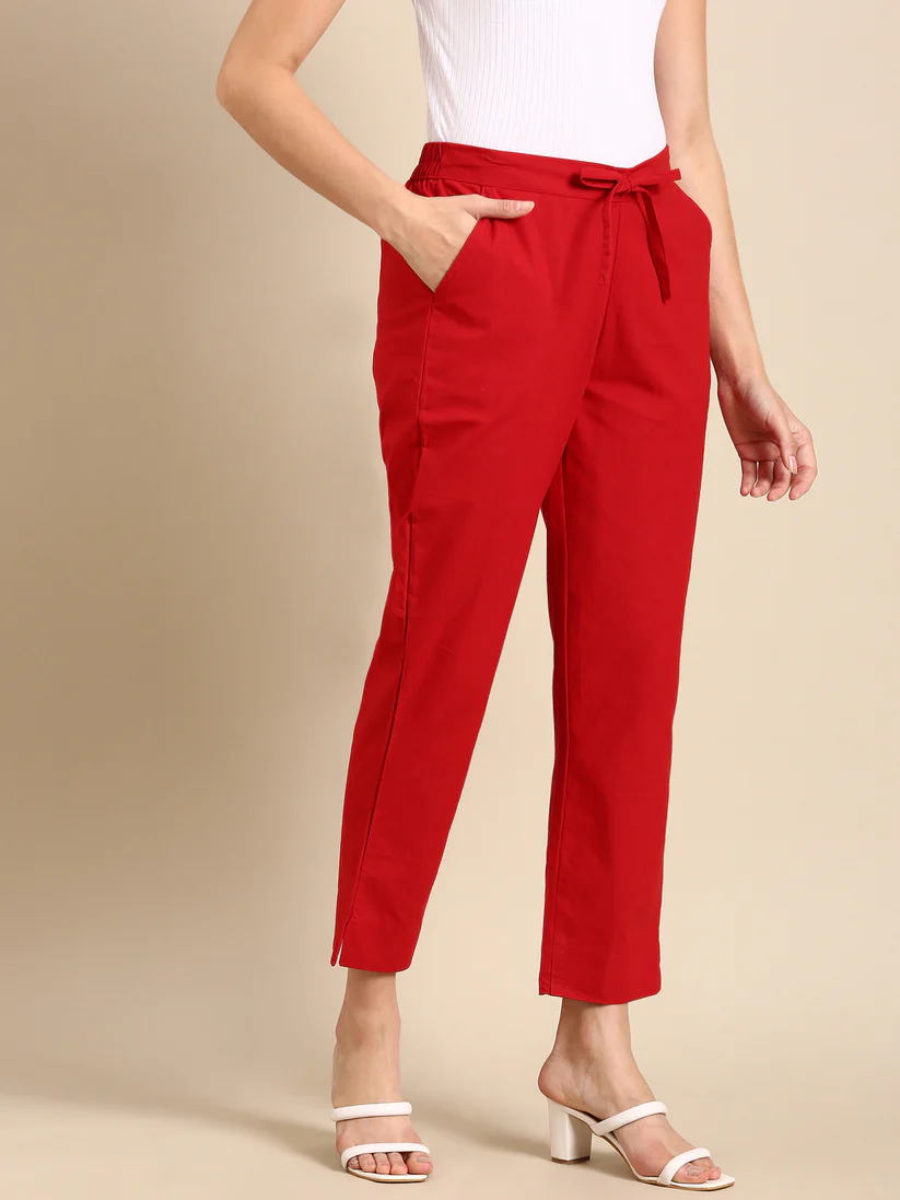 Premium Cotton Classic Fit Pants (Red)