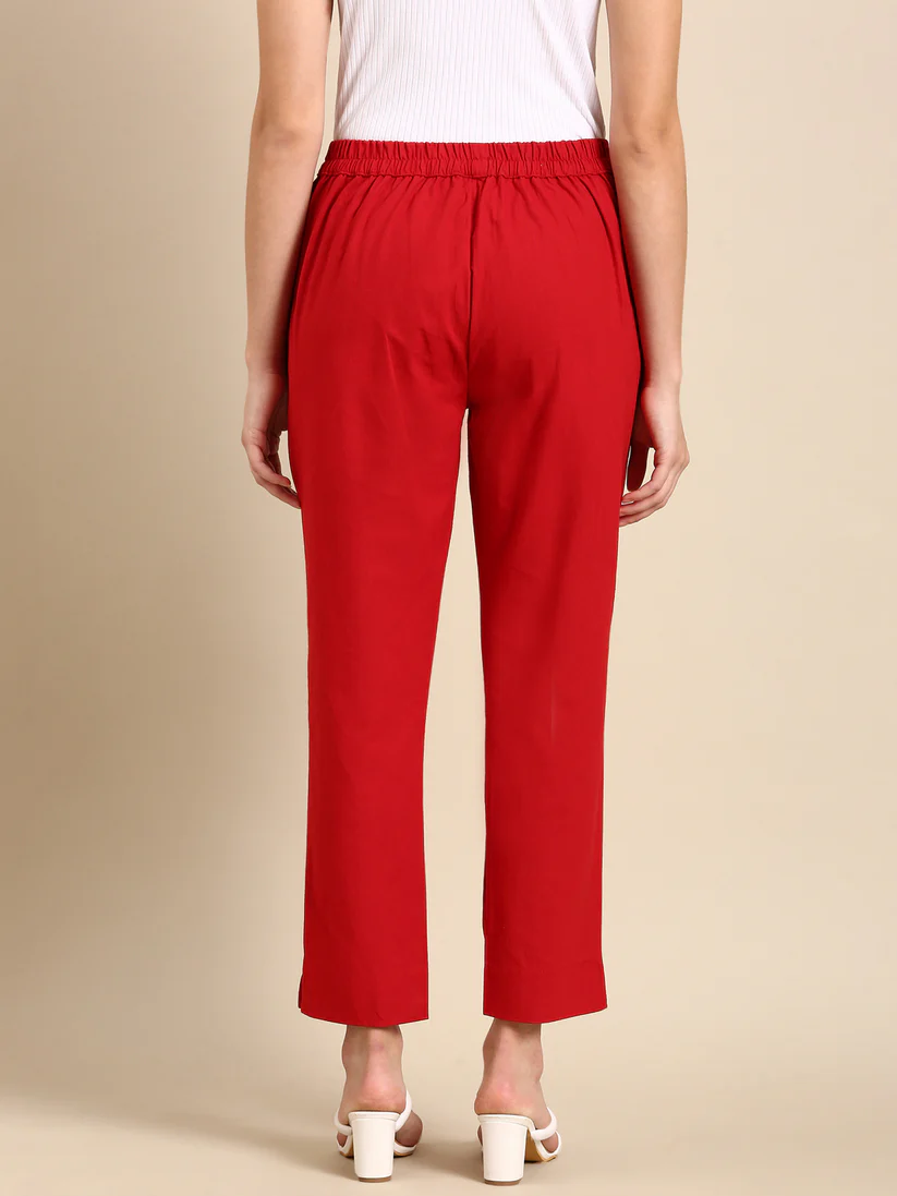 Premium Cotton Classic Fit Pants (Red)