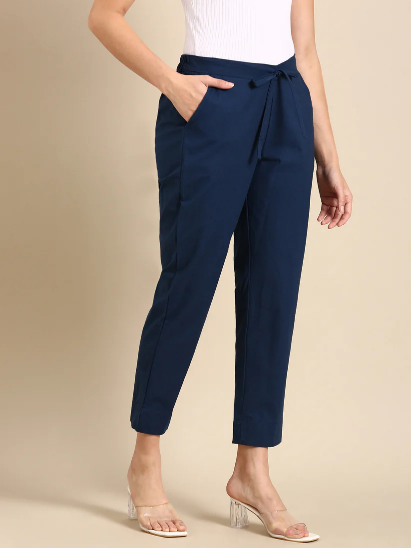 Premium Cotton Classic Fit Pants (Peacock Blue)