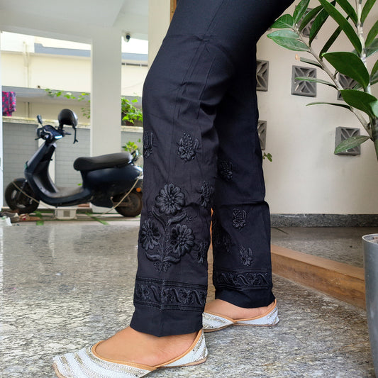 Classic Embroidered Black Pants – Elegant & Comfortable
