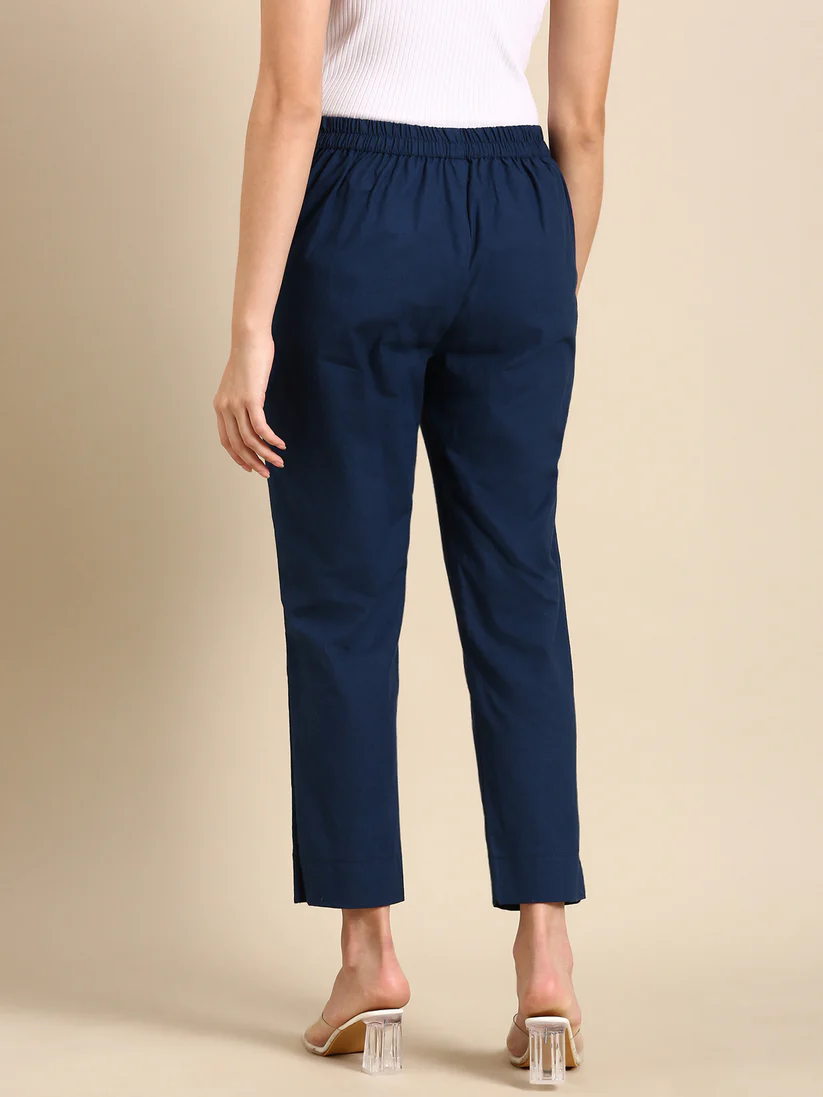 Premium Cotton Classic Fit Pants (Peacock Blue)