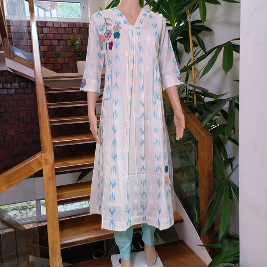 Elegant Hand-Embroidered Cotton Kurti  Set