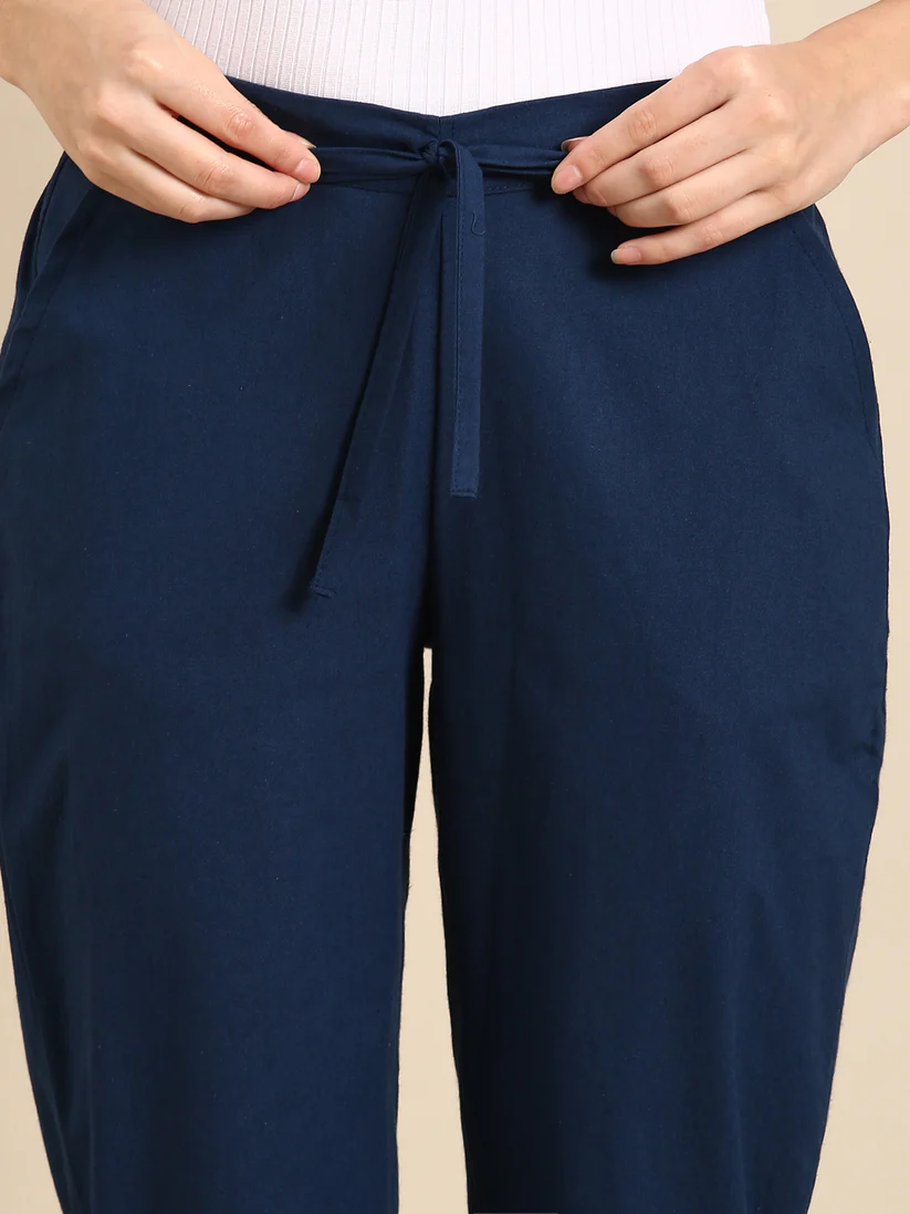 Premium Cotton Classic Fit Pants (Peacock Blue)