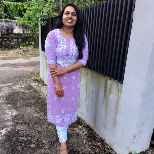 Hand-Chikankari Kurti — Imported Rayon Lavender