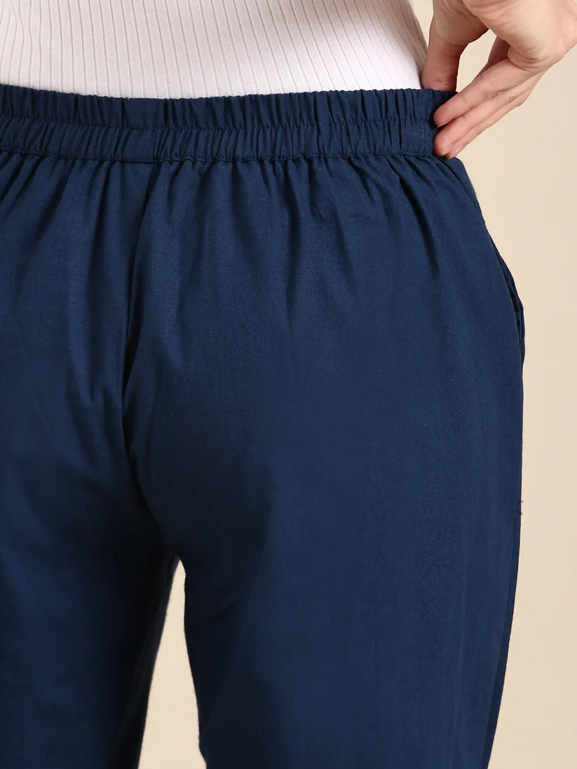 Premium Cotton Classic Fit Pants (Peacock Blue)