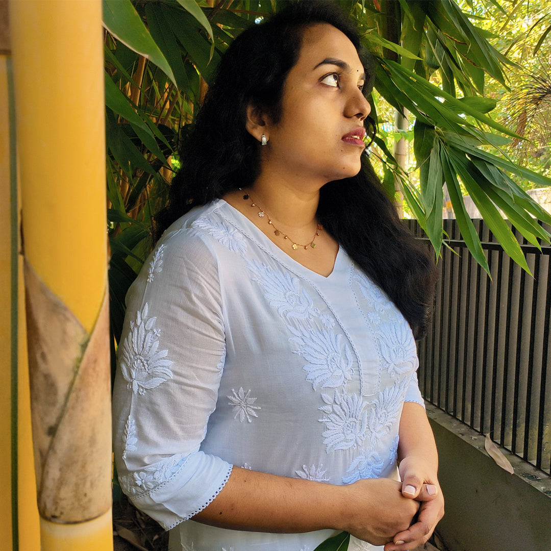 Pure Mull Cotton Chikankari Kurti – Off White (Top Only)