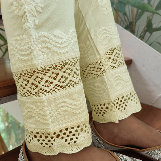 Premium Chikankari Stretchable Bottom Cream