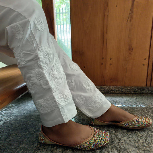 Classic Embroidered White Pants – Elegant & Comfortable