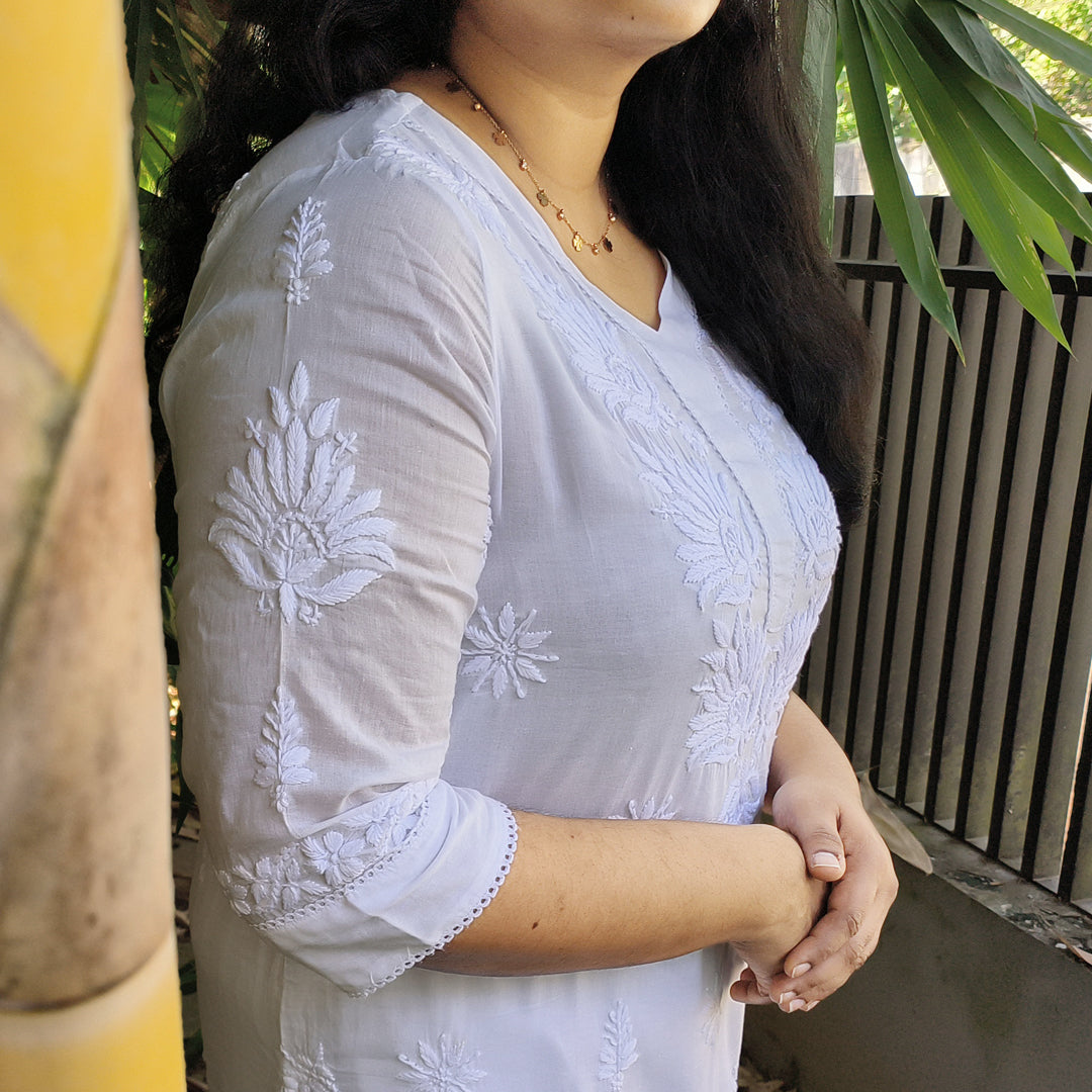 Pure Mull Cotton Chikankari Kurti – Off White (Top Only)